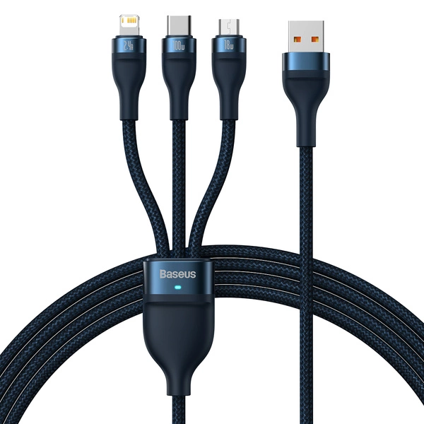 Câble Baseus Flash Series II USB - USB Type C / Lightning / micro USB 100 W 1,2 m bleu (CASS030003)