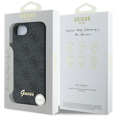 Etui Guess 4G Script Logo MagSafe na iPhone 16e - czarne