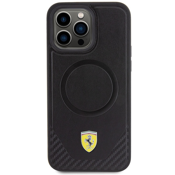 Etui Ferrari Carbon Metal Logo MagSafe na iPhone 15 Pro Max - czarne