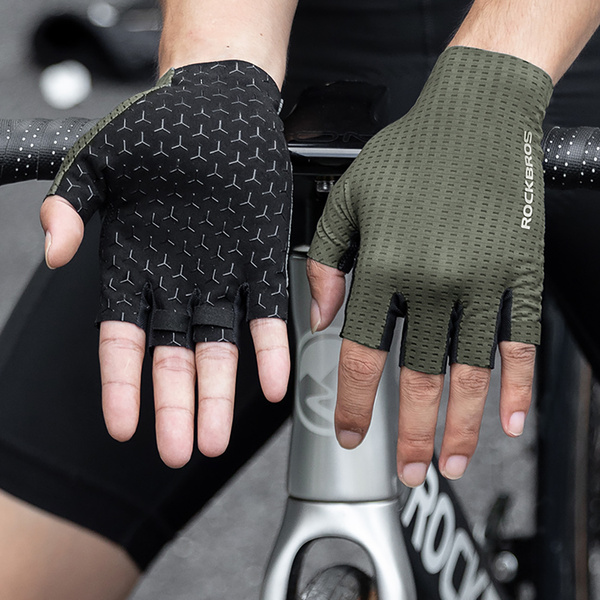 Rockbros Atmungsaktive Kurzfinger-Fahrradhandschuhe, Größe: L - Grün