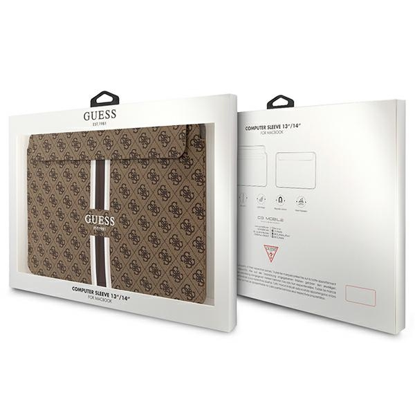 Guess 4G Printed Stripes Hülle für einen 14-Zoll-Laptop – Braun