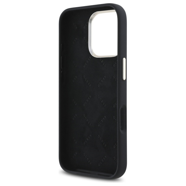 Etui Guess Silicone Logo Strass 4G na iPhone 16 Pro - czarne