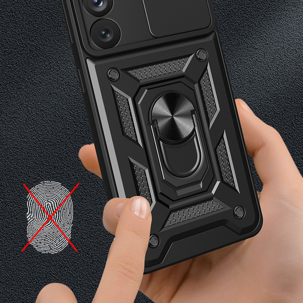 Hybrid Armor Camshield case for Samsung Galaxy A14 armored case with camera cover blue