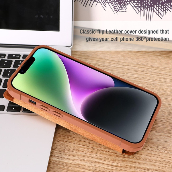 Nillkin Qin Leather Pro Case iPhone 14 Camera Cover Holster Cover Flip Case Brown