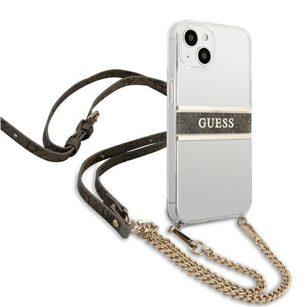 [RETURNED ITEM] Guess GUHCP13SKC4GBGO iPhone 13 mini 5.4" Transparent hardcase 4G Brown Strap Gold Chain