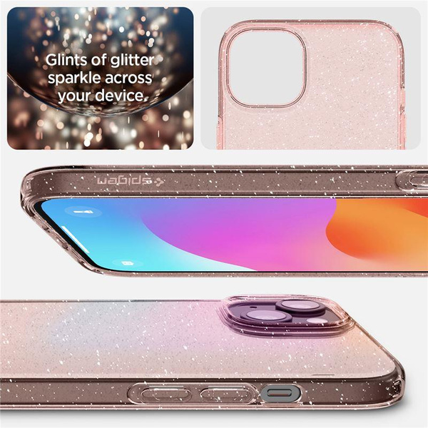 Spigen Liquid Crystal Glitter Hülle für iPhone 15 – rosa und transparent