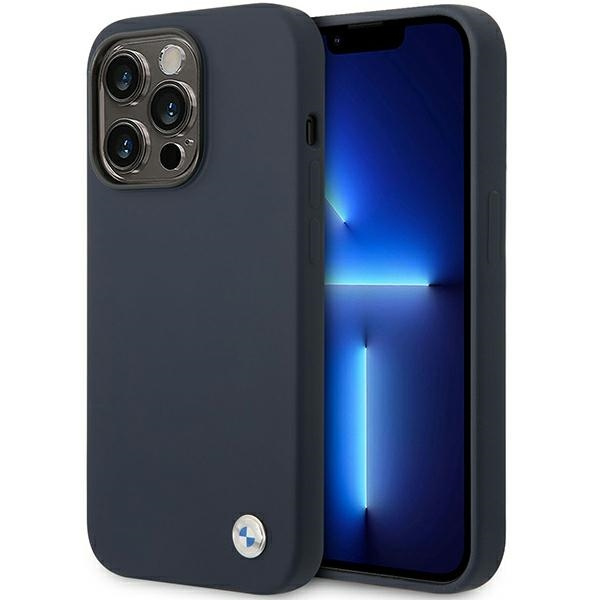 Etui BMW Silicone Metal Logo na iPhone 14 Pro - granatowe