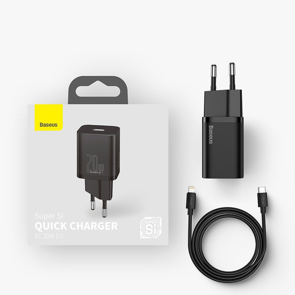 Baseus Super Si 1C Schnellladegerät USB Typ C 20W Power Delivery + USB-Kabel Typ C - Lightning 1m schwarz (TZCCSUP-B01)