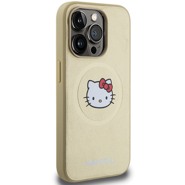 Etui Hello Kitty Leather Kitty Head MagSafe na iPhone 15 Pro - złote