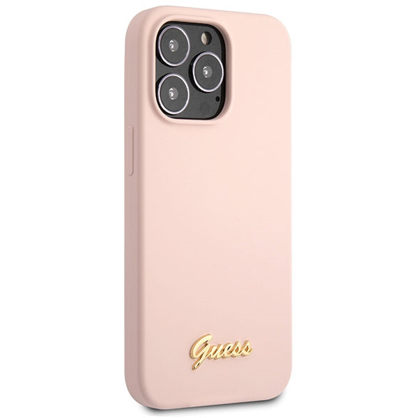 Etui Guess Silicone Script Gold Logo na iPhone 13 Pro Max - jasnoróżowe