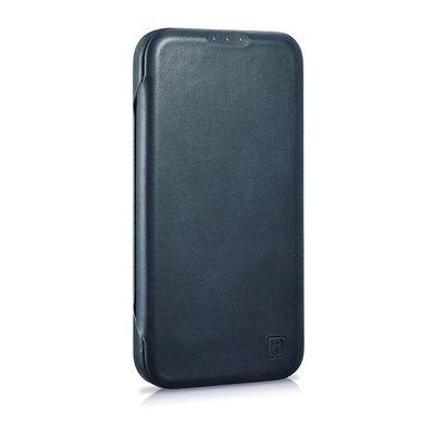 iCarer CE Oil Wax Premium Leather Folio Case skórzane etui iPhone 14 Plus z klapką magnetyczne MagSafe niebieski (AKI14220707-BU)