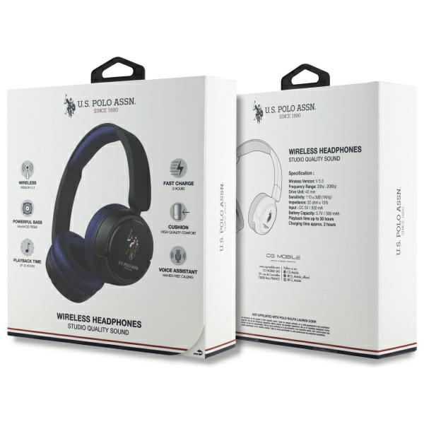US Polo Bluetooth On-Ear Headphones USHPV6PCOV Navy DH Color Logo