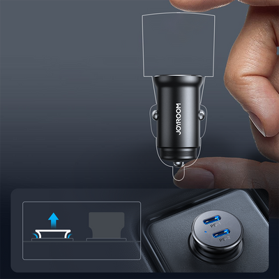 Joyroom JR-CCN06 30W 2x USB-C Metal Mini Car Charger - Black - OUTLET