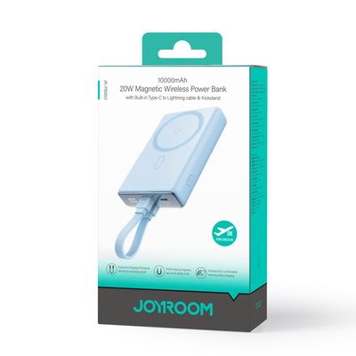 Powerbank Joyroom JR-PBM01 magnetisch 10000 mAh 20 W mit Ständer + Lightning Kabel – USB-C – blau