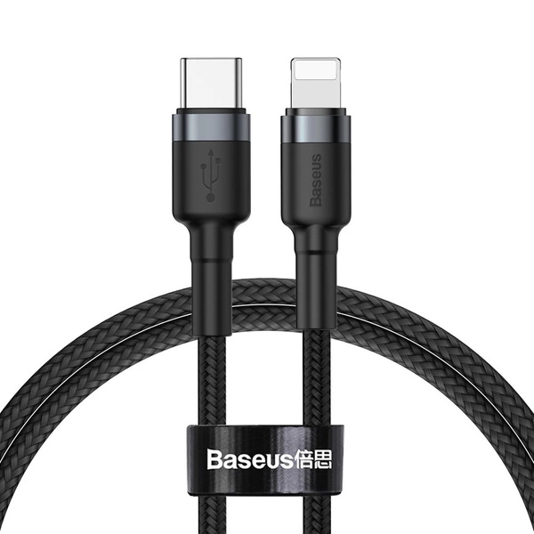 Baseus Cafule Cable durable nylon cable USB Type C PD / Lightning 18W QC3.0 1m black-gray (CATLKLF-G1)
