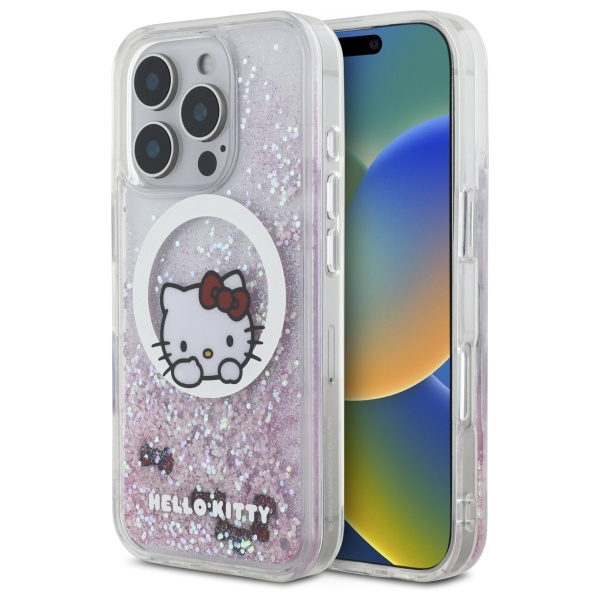 Etui Hello Kitty Liquid Glitter Sweet Kitty Bows MagSafe na iPhone 16 Pro Max - białe
