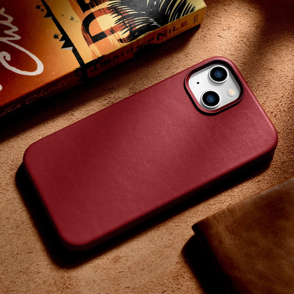 iCarer Case Lederhülle aus Naturleder für iPhone 14 Plus rot (kompatibel mit MagSafe)