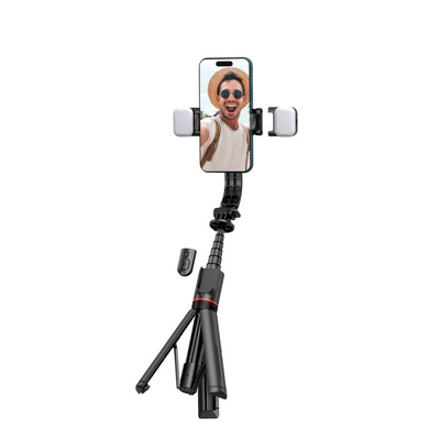 Tech-Protect L05S Bluetooth-Selfie-Stick mit Stativ bis 105 cm mit LED-Lampe – Schwarz