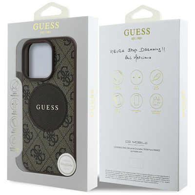 Etui Guess 4G Circle Classic Logo MagSafe na iPhone 16 Pro - brązowe
