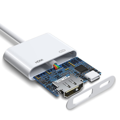 Joyroom adapter przejściówka ze złącza Lightning (męski) na cyfrowe HDMI (żeński) + Lightning (żeński) FullHD 1080p 60Hz biały (S-H141 white)