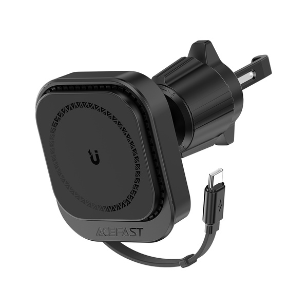 Acefast D32-Magnethalter mit 15-W-Induktionsladegerät und einziehbarem USB-C-Kabel für Lüftungsschlitze – Schwarz
