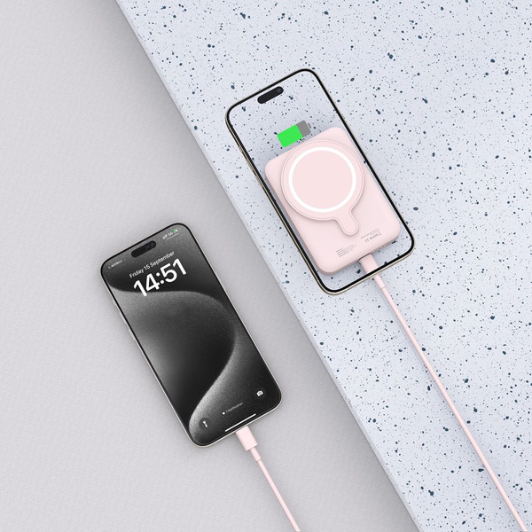 Tech-Protect LifeMag PB11 Powerbank mit MagSafe 10000 mAh 15 W USB-C-Anschluss – Rosa + USB-C-Kabel