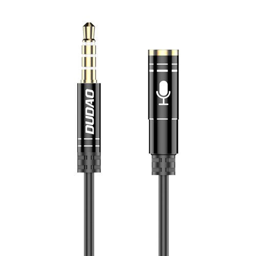 Dudao 4-полюсний кабель AUX подовжувач для навушників з мікрофоном 3,5 мм mini jack чорний